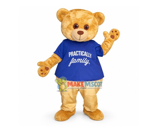 Practically Bear Mascot Costume In The Blue Shirt Practically Bear Mascot Costume In The Blue Shirt