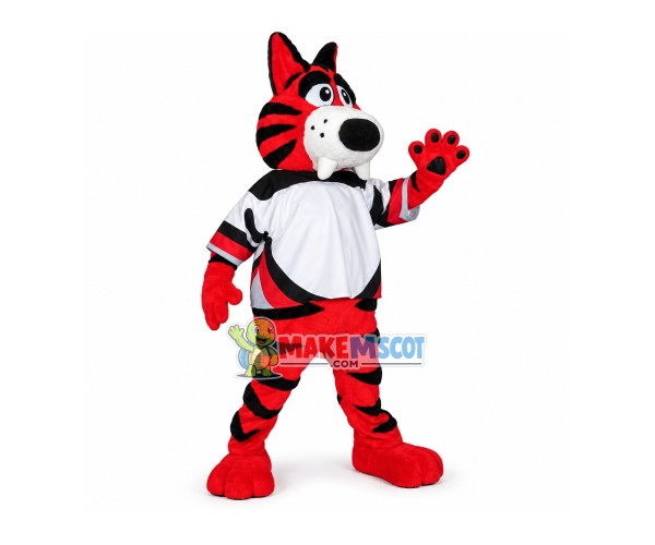 Lively Tiger Mascot Costume Showing Front Teeth Lively Tiger Mascot Costume Showing Front Teeth