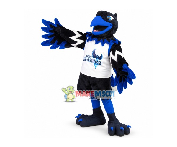 Black & Blue Eagle In Printed Vest Mascot Costume Black & Blue Eagle In Printed Vest Mascot Costume