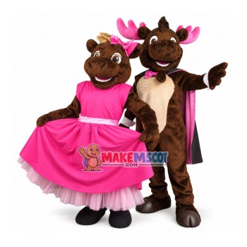 Horse Couple Mascot Costume Wearing Pink Accessories Horse Couple Mascot Costume Wearing Pink Accessories