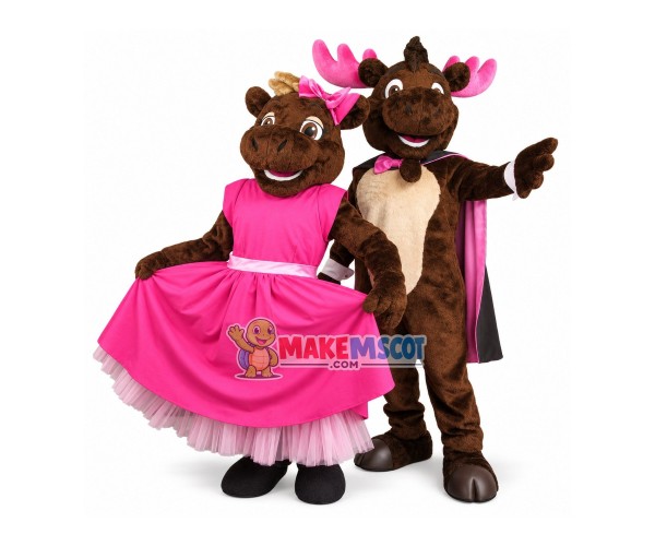 Horse Couple Mascot Costume Wearing Pink Accessories Horse Couple Mascot Costume Wearing Pink Accessories