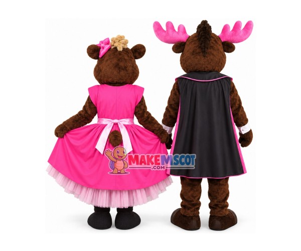 Horse Couple Mascot Costume Wearing Pink Accessories Horse Couple Mascot Costume Wearing Pink Accessories