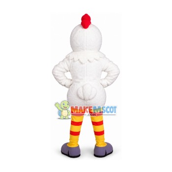 White Chicken In Striped Socks Mascot Costume White Chicken In Striped Socks Mascot Costume