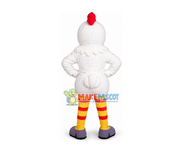 White Chicken In Striped Socks Mascot Costume White Chicken In Striped Socks Mascot Costume