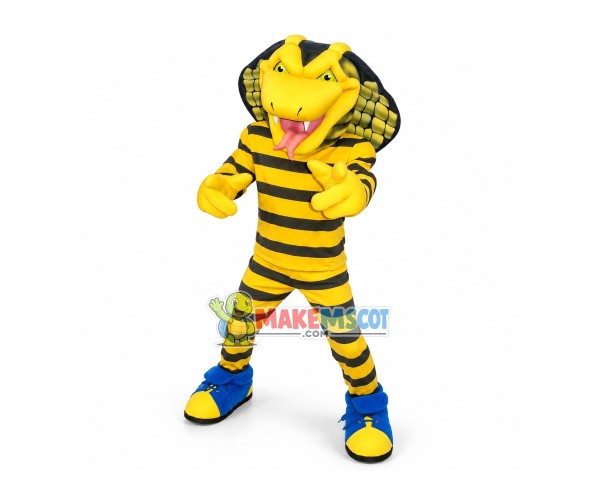 Menacing Striped Golden Python Mascot Costume Menacing Striped Golden Python Mascot Costume