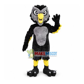 Strong Black & Grey Owl Mascot Costume Strong Black & Grey Owl Mascot Costume