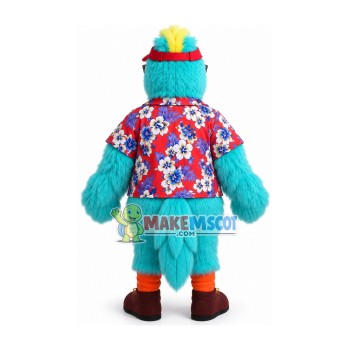 Blue Hairy Parrot In Flower Blouse Mascot Costume Blue Hairy Parrot In Flower Blouse Mascot Costume