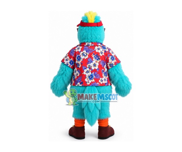 Blue Hairy Parrot In Flower Blouse Mascot Costume Blue Hairy Parrot In Flower Blouse Mascot Costume