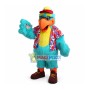Blue Hairy Parrot In Flower Blouse Mascot Costume