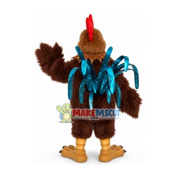 Brown Long Wool Chicken With Bright Tail Mascot Costume Brown Long Wool Chicken With Bright Tail Mascot Costume