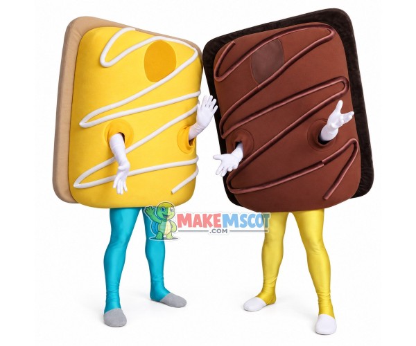 Pair Of Cheese Chocolate Chip Cookies Mascot Costume Pair Of Cheese Chocolate Chip Cookies Mascot Costume