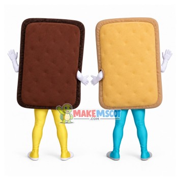 Pair Of Cheese Chocolate Chip Cookies Mascot Costume Pair Of Cheese Chocolate Chip Cookies Mascot Costume