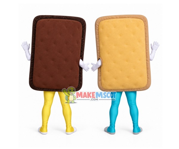 Pair Of Cheese Chocolate Chip Cookies Mascot Costume Pair Of Cheese Chocolate Chip Cookies Mascot Costume