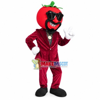 Sunglasses Tomato In Dark Suit Mascot Costume Sunglasses Tomato In Dark Suit Mascot Costume
