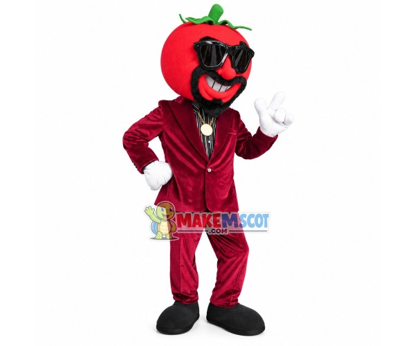 Sunglasses Tomato In Dark Suit Mascot Costume Sunglasses Tomato In Dark Suit Mascot Costume
