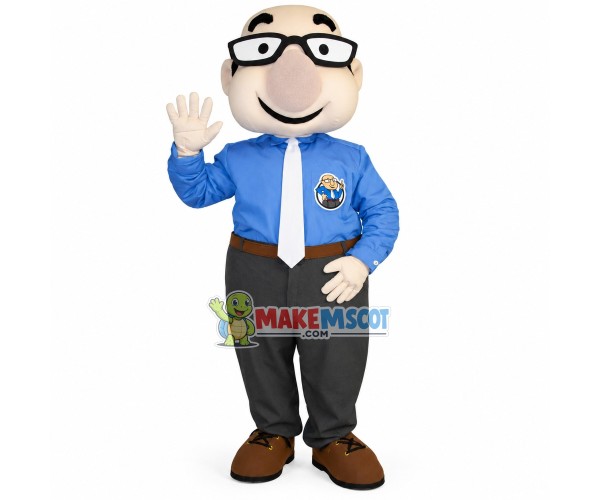 Bald Agency Staff Wearing Glasses Mascot Costume