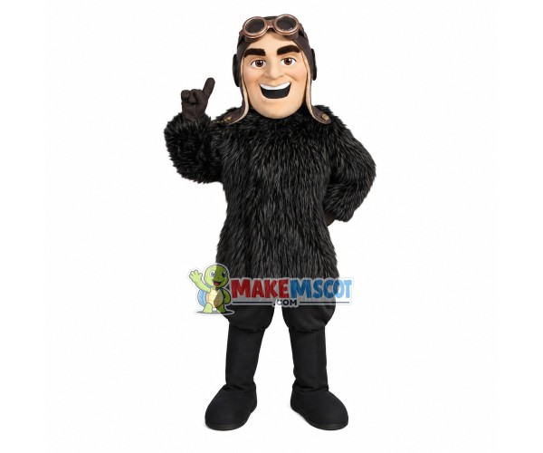 Pilot In The Warm Fur Coat Mascot Costume Pilot In The Warm Fur Coat Mascot Costume