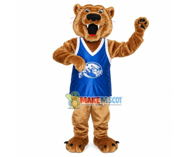 Forceful Brown Tiger With Long Vest Mascot Costume Forceful Brown Tiger With Long Vest Mascot Costume