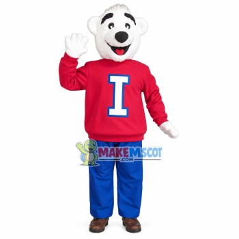 Kind Polar Bear Wearing Printed Sweater Mascot Costume Kind Polar Bear Wearing Printed Sweater Mascot Costume