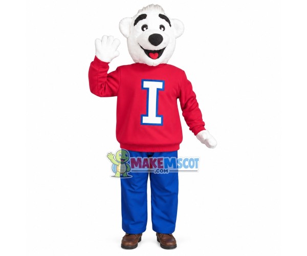 Kind Polar Bear Wearing Printed Sweater Mascot Costume Kind Polar Bear Wearing Printed Sweater Mascot Costume