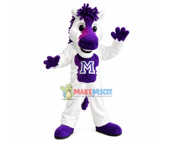 Glad Adult Horse With Purple Belly Mascot Costume Glad Adult Horse With Purple Belly Mascot Costume