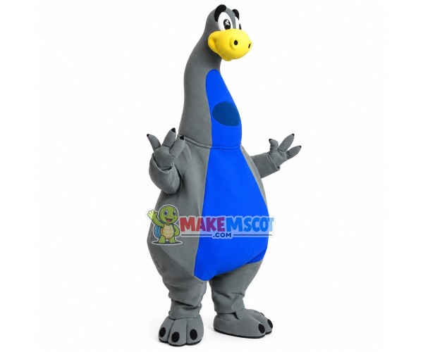 Rare Blue & Gray Dinosaur With Long Neck Mascot Costume