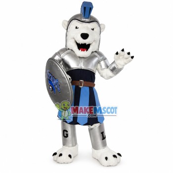The Brave Polar Bear With Silver Armor Mascot Costume The Brave Polar Bear With Silver Armor Mascot Costume