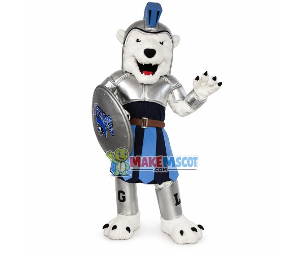 The Brave Polar Bear With Silver Armor Mascot Costume The Brave Polar Bear With Silver Armor Mascot Costume