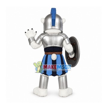 The Brave Polar Bear With Silver Armor Mascot Costume The Brave Polar Bear With Silver Armor Mascot Costume