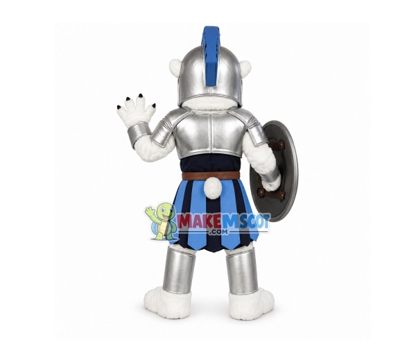 The Brave Polar Bear With Silver Armor Mascot Costume The Brave Polar Bear With Silver Armor Mascot Costume