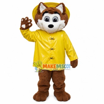 Lovely Furry Fox Wearing Yellow Raincoat Mascot Costume