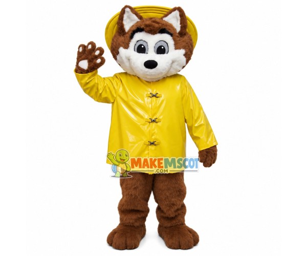 Lovely Furry Fox Wearing Yellow Raincoat Mascot Costume Lovely Furry Fox Wearing Yellow Raincoat Mascot Costume