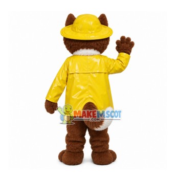 Lovely Furry Fox Wearing Yellow Raincoat Mascot Costume Lovely Furry Fox Wearing Yellow Raincoat Mascot Costume
