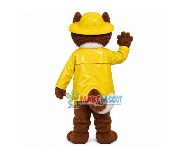 Lovely Furry Fox Wearing Yellow Raincoat Mascot Costume Lovely Furry Fox Wearing Yellow Raincoat Mascot Costume