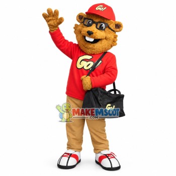 Traveler Squirrel Carrying Luggage Mascot Costume Traveler Squirrel Carrying Luggage Mascot Costume