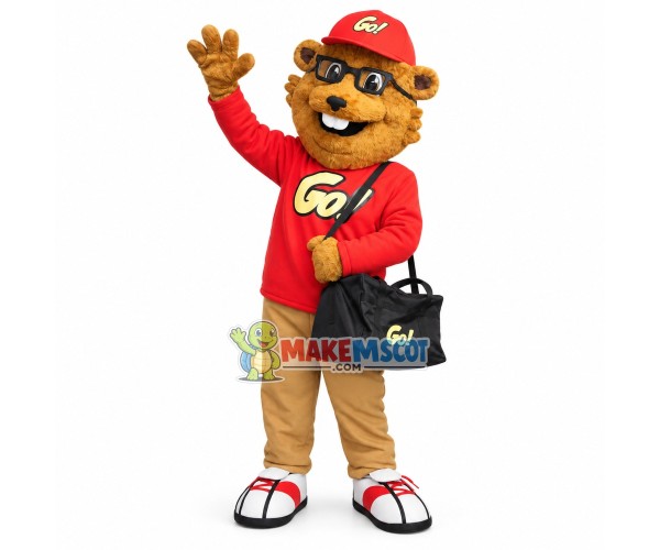 Traveler Squirrel Carrying Luggage Mascot Costume Traveler Squirrel Carrying Luggage Mascot Costume
