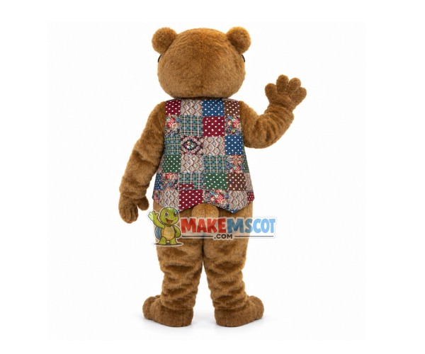 The Spectacled Bear Manager In Flower Vest Mascot Costume The Spectacled Bear Manager In Flower Vest Mascot Costume