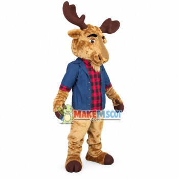 Elder Elk Wearing Plaid Shirt Mascot Costume Elder Elk Wearing Plaid Shirt Mascot Costume