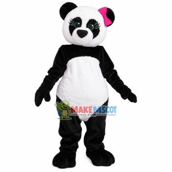 Pretty Girl Panda Wearing Pink Hairpin Mascot Costume