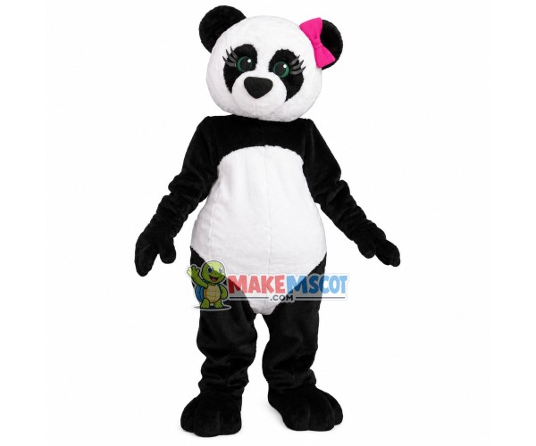 Pretty Girl Panda Wearing Pink Hairpin Mascot Costume Pretty Girl Panda Wearing Pink Hairpin Mascot Costume