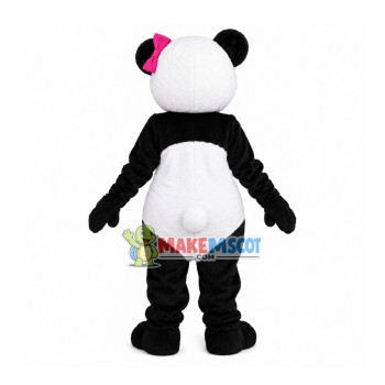 Pretty Girl Panda Wearing Pink Hairpin Mascot Costume