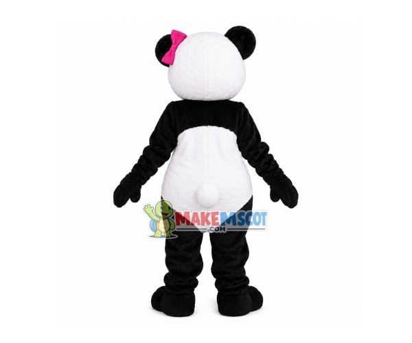 Pretty Girl Panda Wearing Pink Hairpin Mascot Costume Pretty Girl Panda Wearing Pink Hairpin Mascot Costume