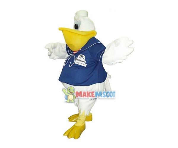 Fat Pelican In Uniform Mascot Costume For Hotel