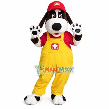 Gentle Black & White Dog With Smiling Face Mascot Costume