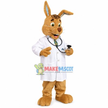 Auscultating Professional Doctor Rabbit Mascot Costume