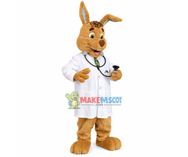 Auscultating Professional Doctor Rabbit Mascot Costume Auscultating Professional Doctor Rabbit Mascot Costume
