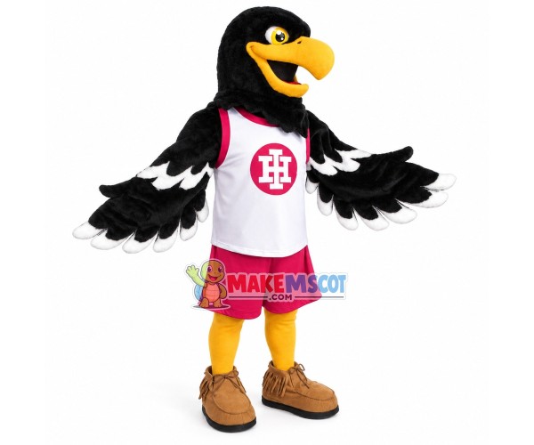Sport Black Eagle Mascot Costume With Raised Wings Sport Black Eagle Mascot Costume With Raised Wings