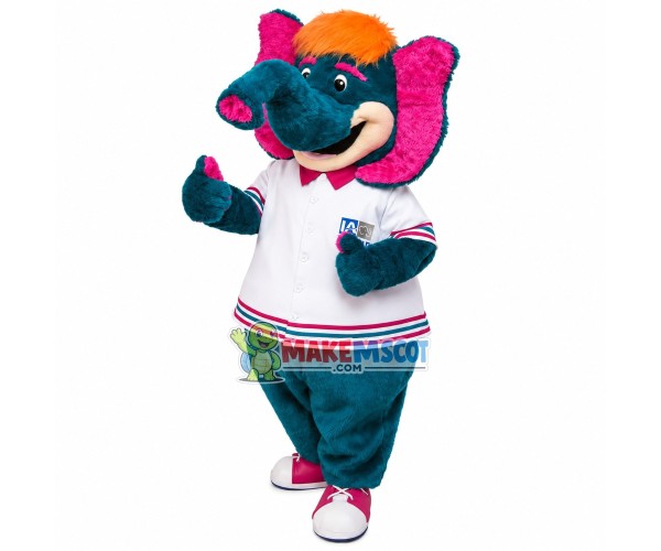 Colored Furry Elephant With Long Pink Ears Mascot Costume Colored Furry Elephant With Long Pink Ears Mascot Costume