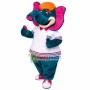 Colored Furry Elephant With Long Pink Ears Mascot Costume