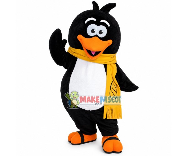 Chilling Penguin Wearing Warm Scarf Mascot Costume